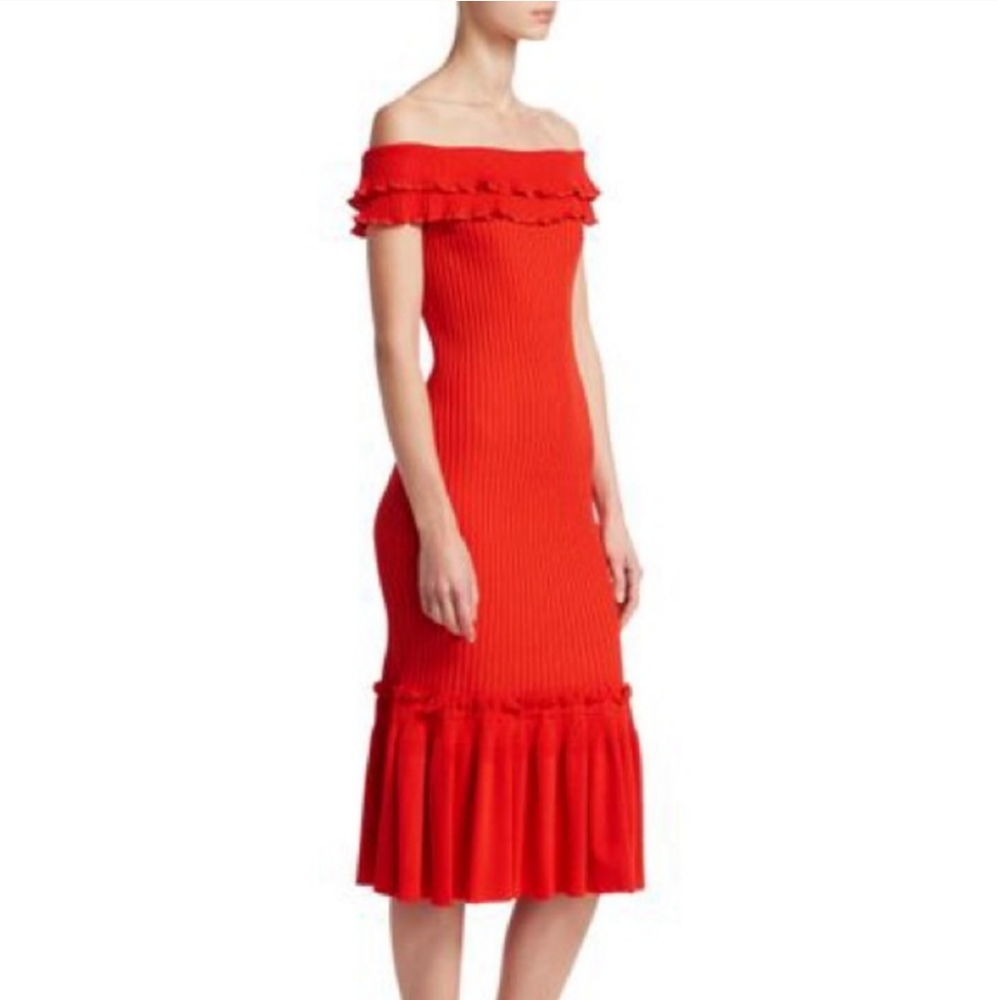 Jonathan Simkahi red ribbed bodycon midi dress S $750